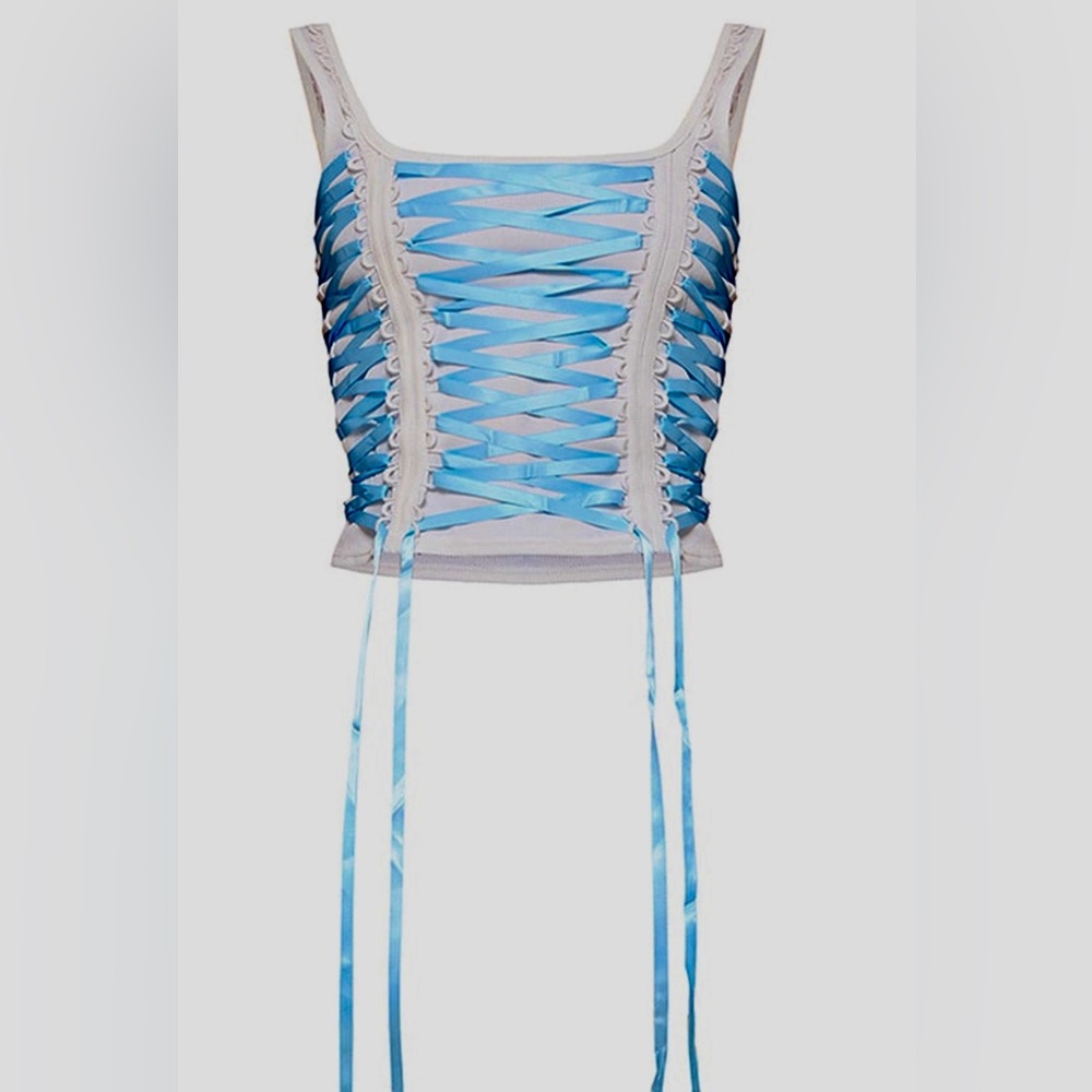 Blue Ribbon lace up sleeveless long top 🩵 - Picture 2 of 8